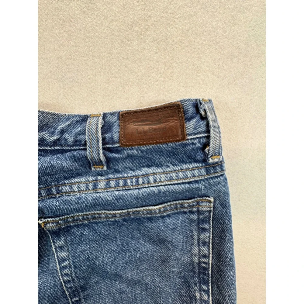 LL Bean Double L Natural Fit Flannel Lined Jeans Mens 34x30 Blue Denim Plaid